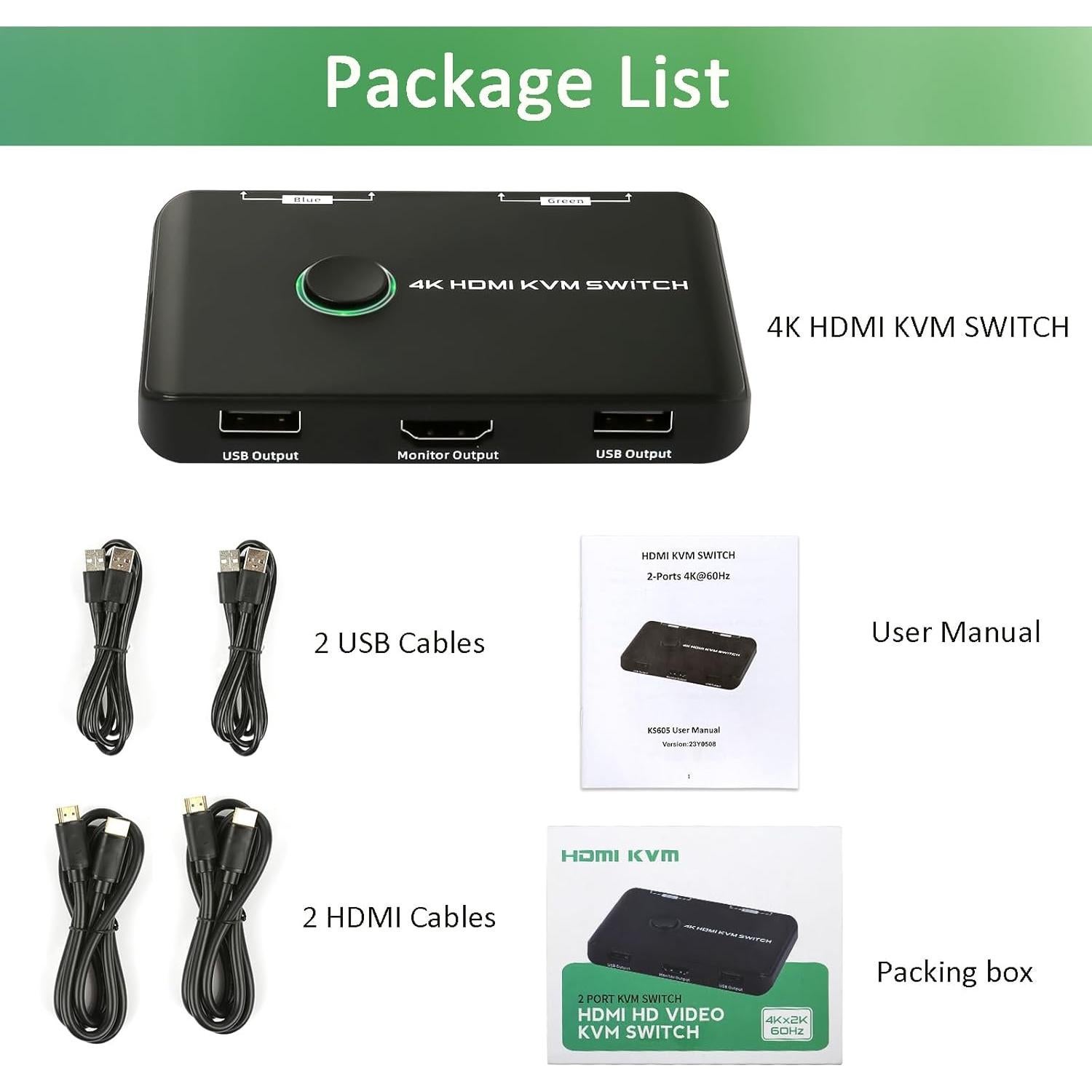 Conmutador KVM HDMI 4K 60Hz Suceem para 2 PCs y 1 Monitor