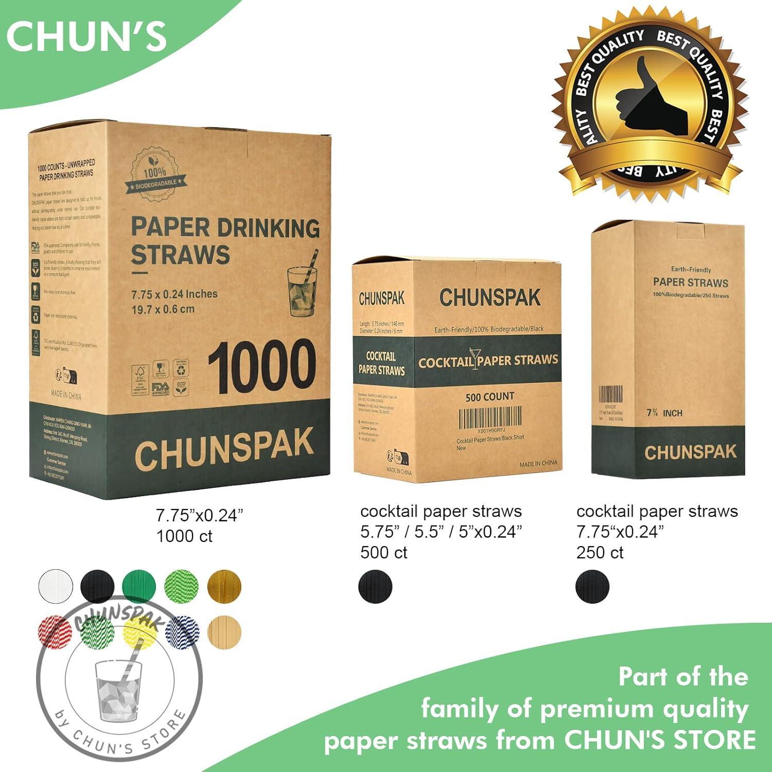 Popotes de papel Chunspak 5" negros biodegradables - 500 unidades
