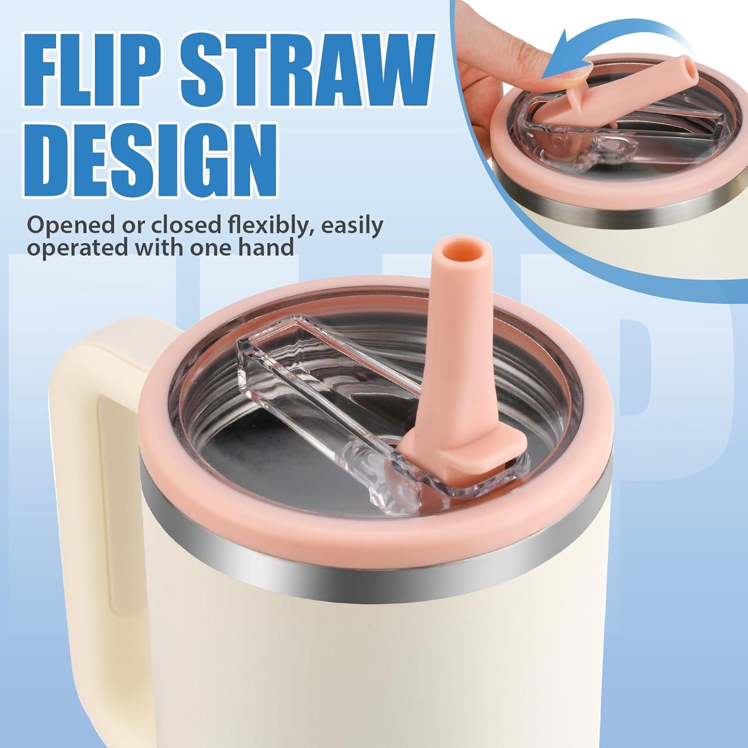 Tapa de Popote Flip Rosa para Vasos Stanley Quencher 1.18L