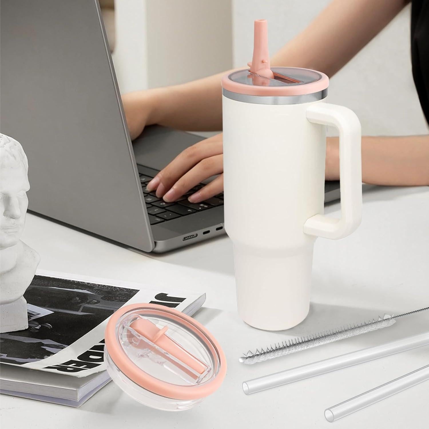 Tapa de Popote Flip Rosa para Vasos Stanley Quencher 1.18L