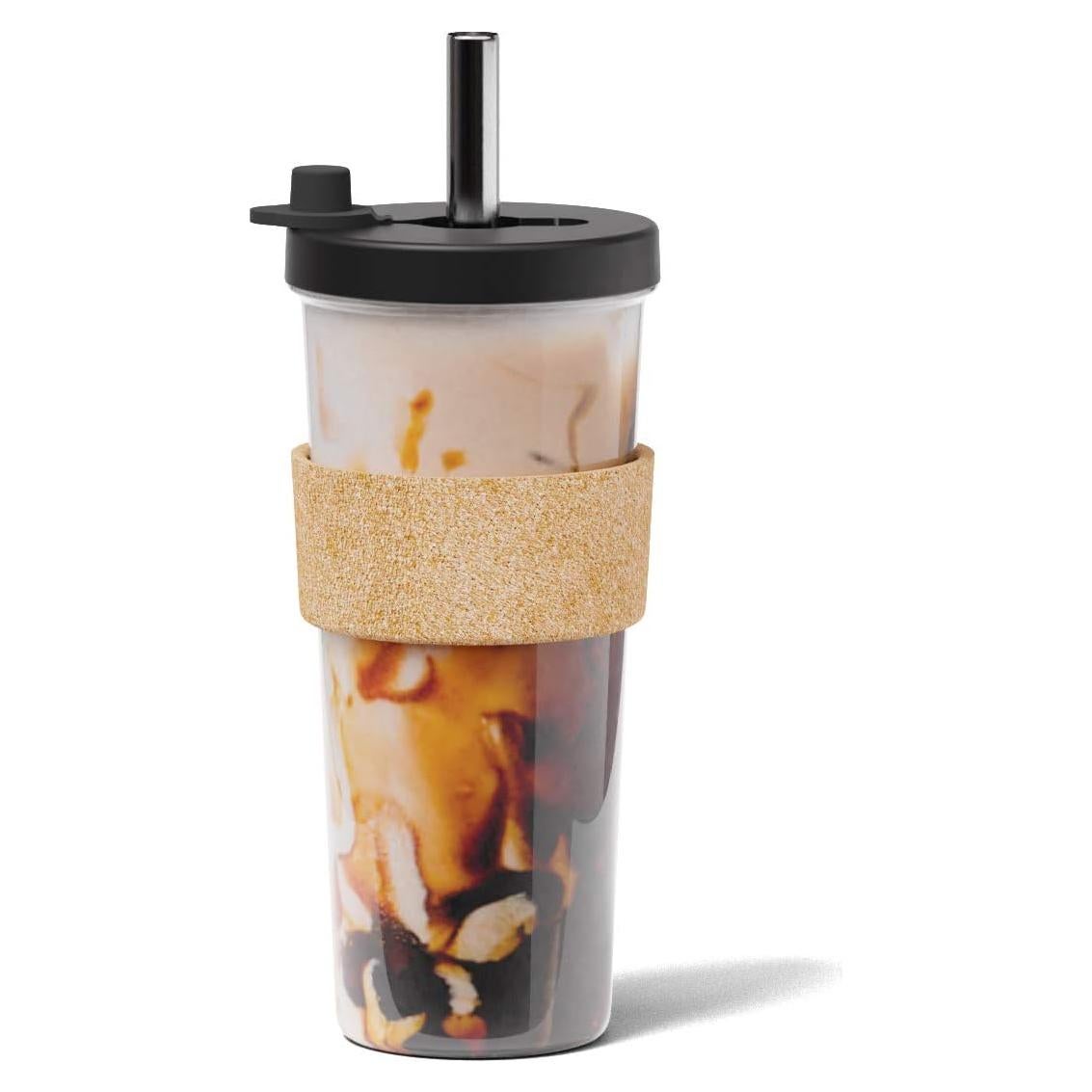 Taza de Boba Reutilizable Dodoko 24 oz con Popote Ancho - Negro