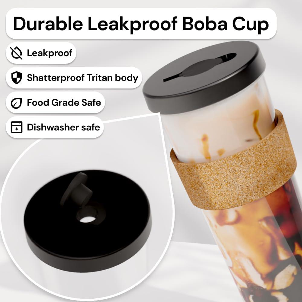Taza de Boba Reutilizable Dodoko 24 oz con Popote Ancho - Negro