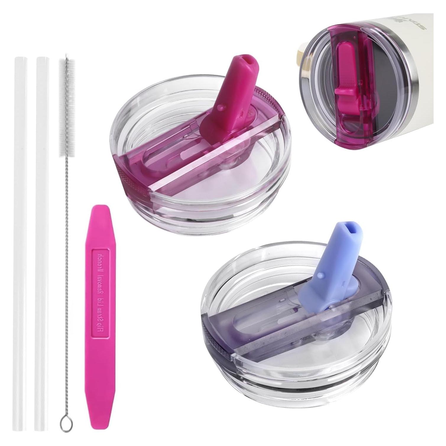 Tapa de vaso de 40 oz AMIVIE con popote plegable a prueba de fugas