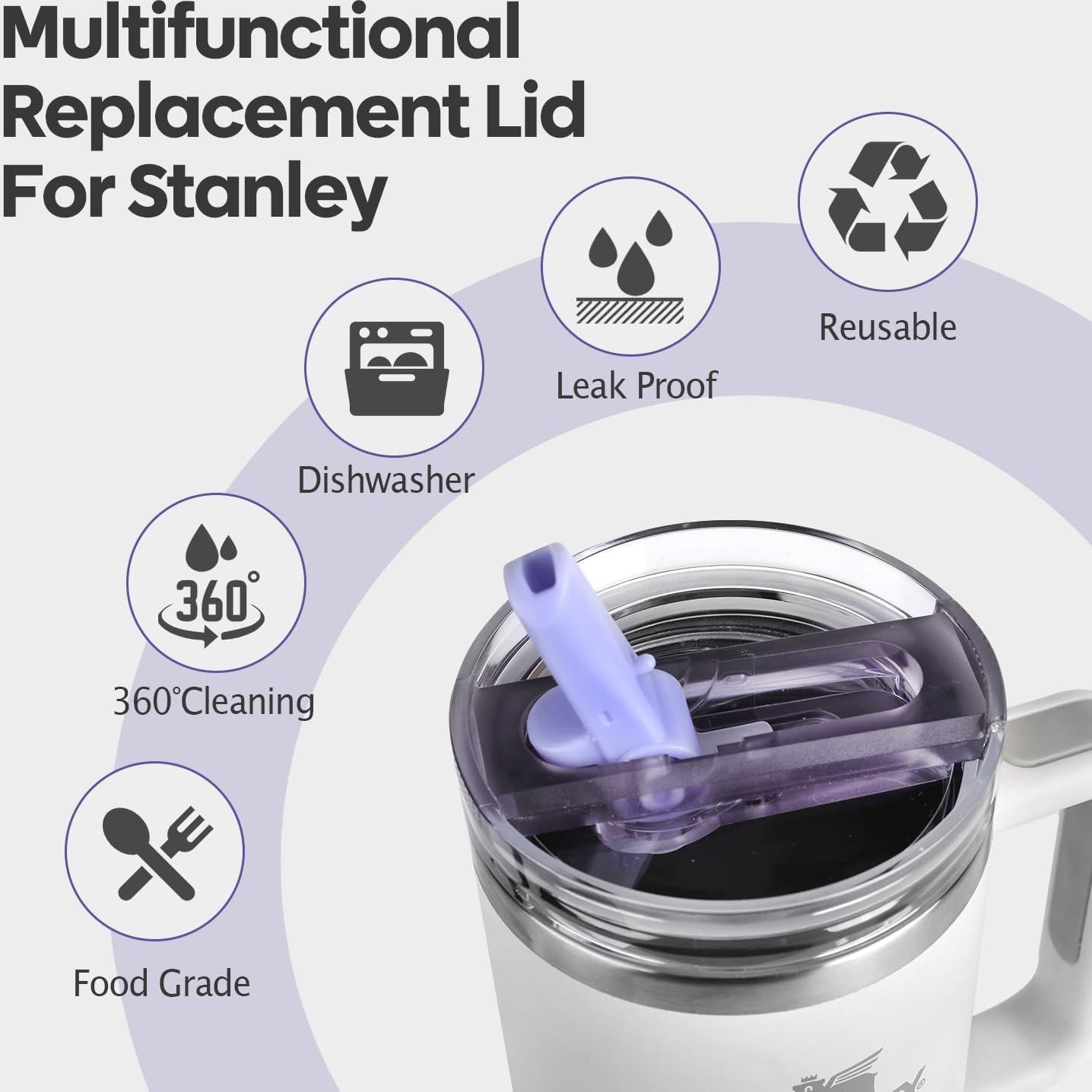 Tapa de vaso de 40 oz AMIVIE con popote plegable a prueba de fugas