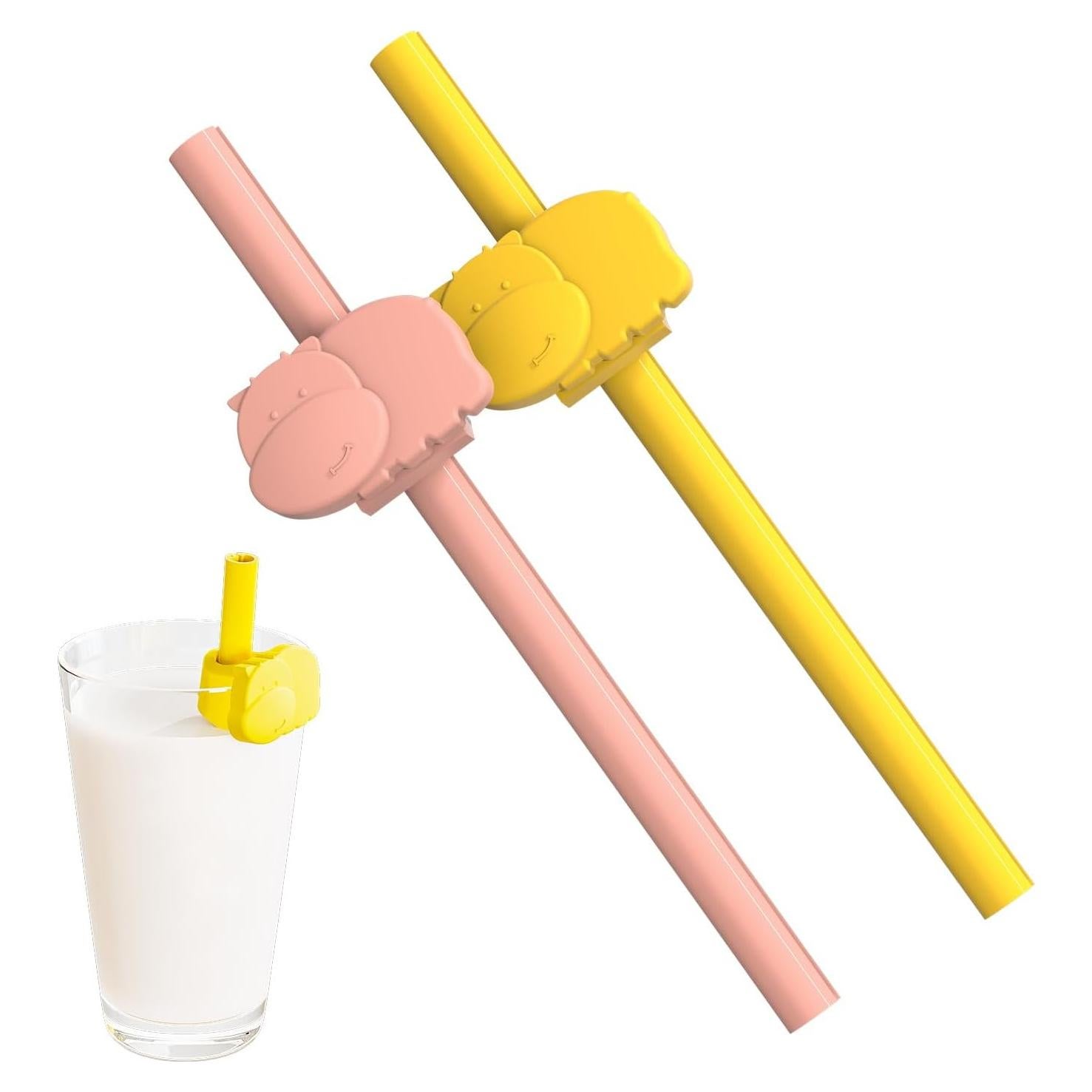 Popotes de Silicona Reutilizables OTPEIR con Soporte Hipopótamo