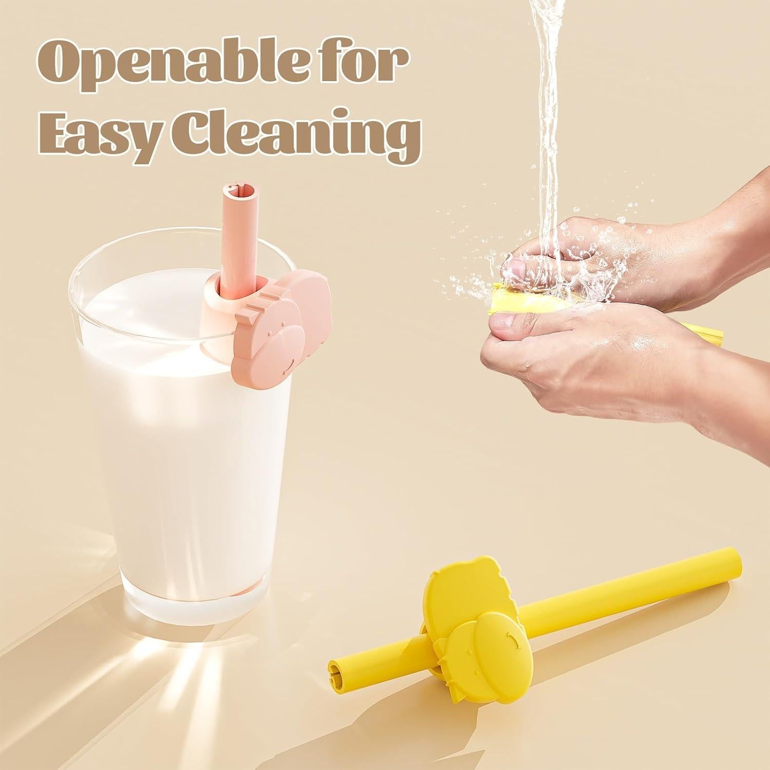 Popotes de Silicona Reutilizables OTPEIR con Soporte Hipopótamo