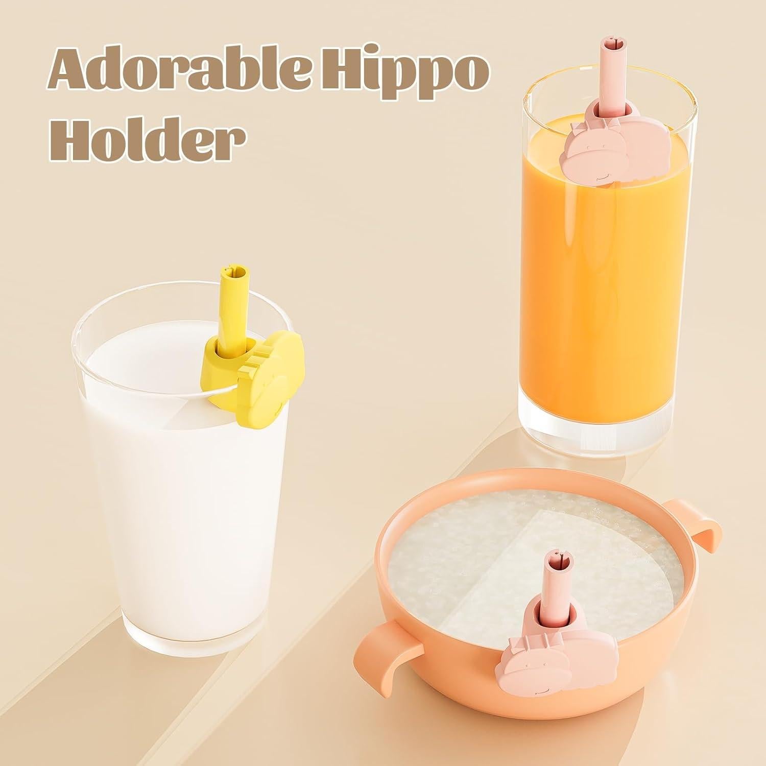 Popotes de Silicona Reutilizables OTPEIR con Soporte Hipopótamo