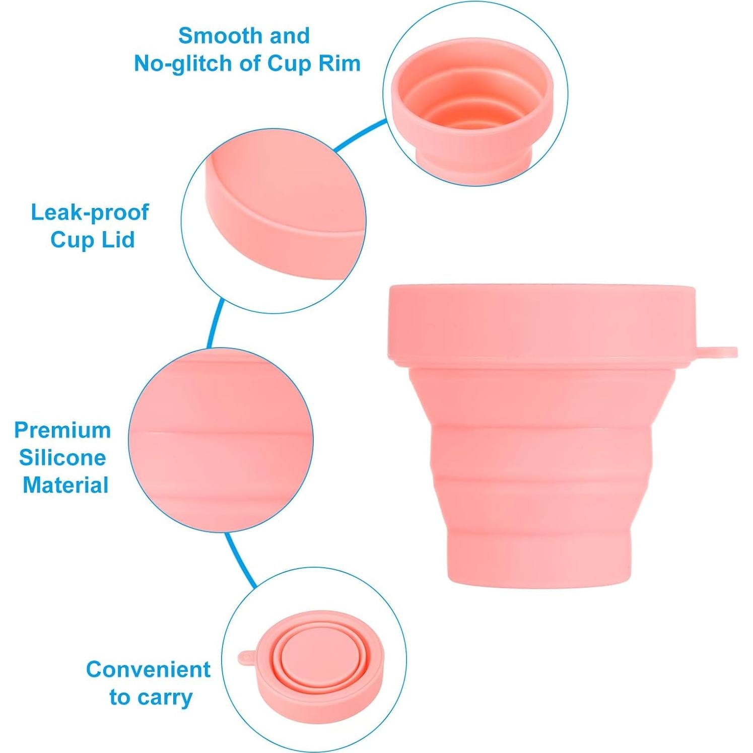 Taza Plegable de Silicona PATIKIL 170mL Rosa - Pack de 4