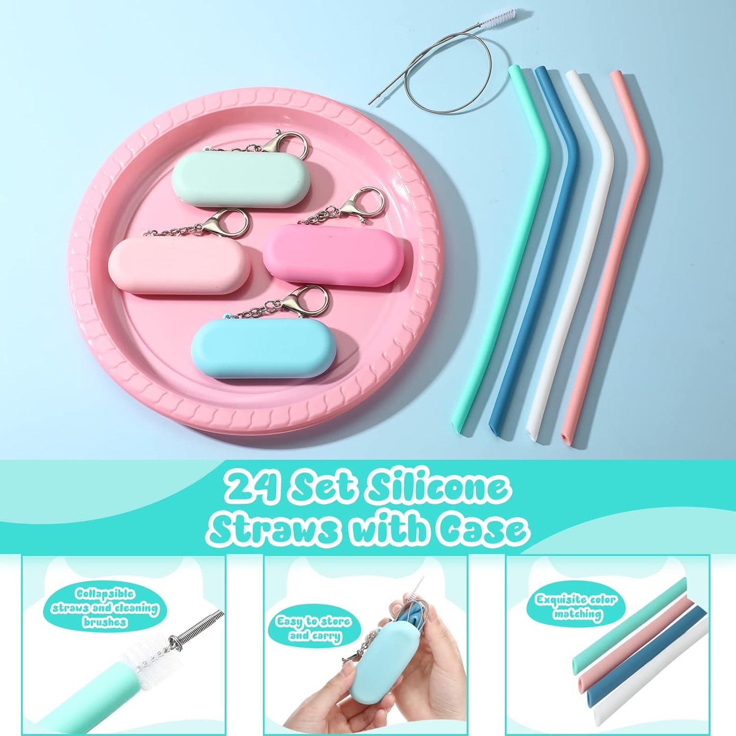 Set de 24 Pajitas Reutilizables de Silicona Zubebe con Estuche