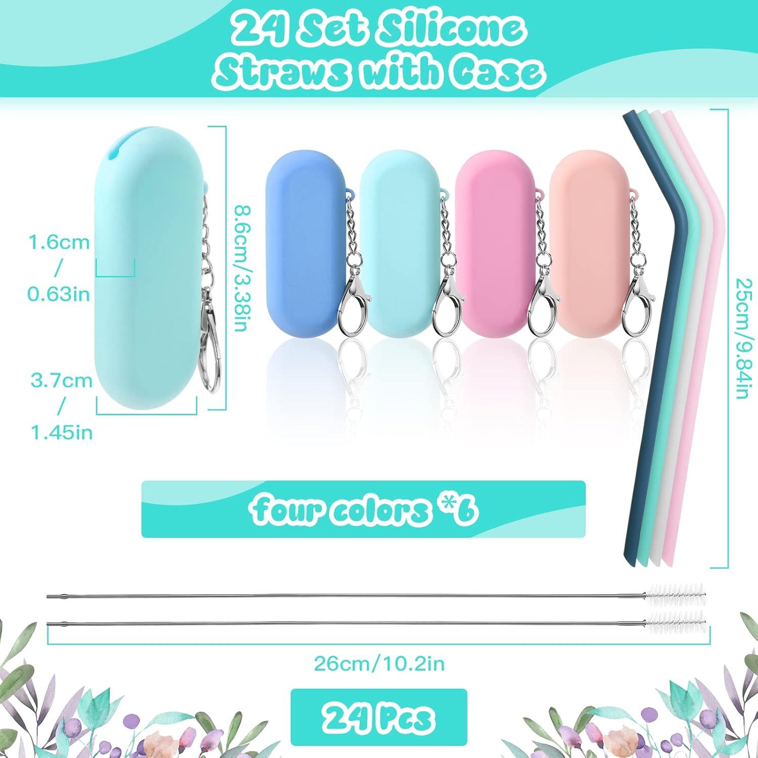 Set de 24 Pajitas Reutilizables de Silicona Zubebe con Estuche