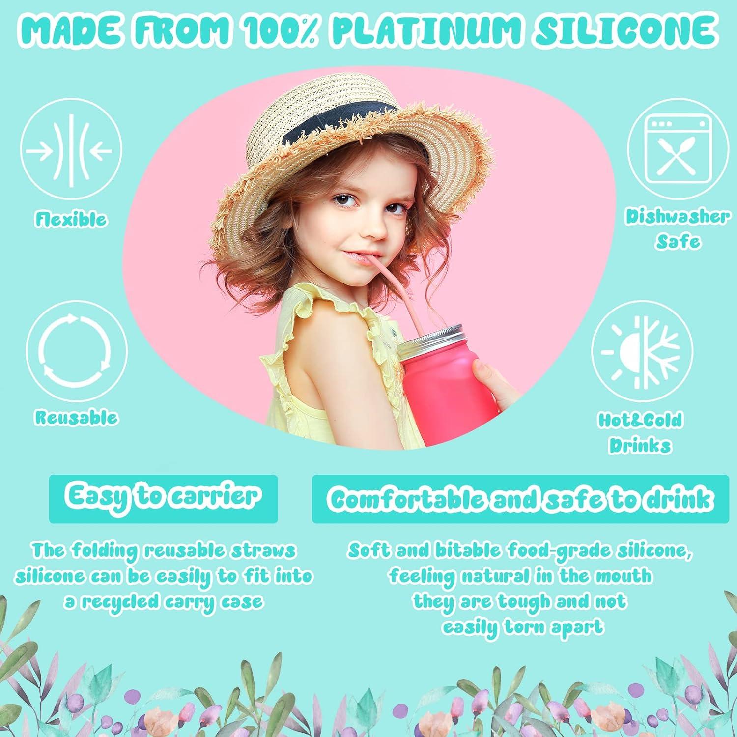 Set de 24 Pajitas Reutilizables de Silicona Zubebe con Estuche