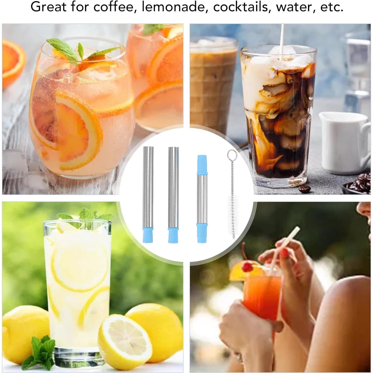 Pajitas Reutilizables Oumefar de Acero Inoxidable y Silicona 3 Pcs