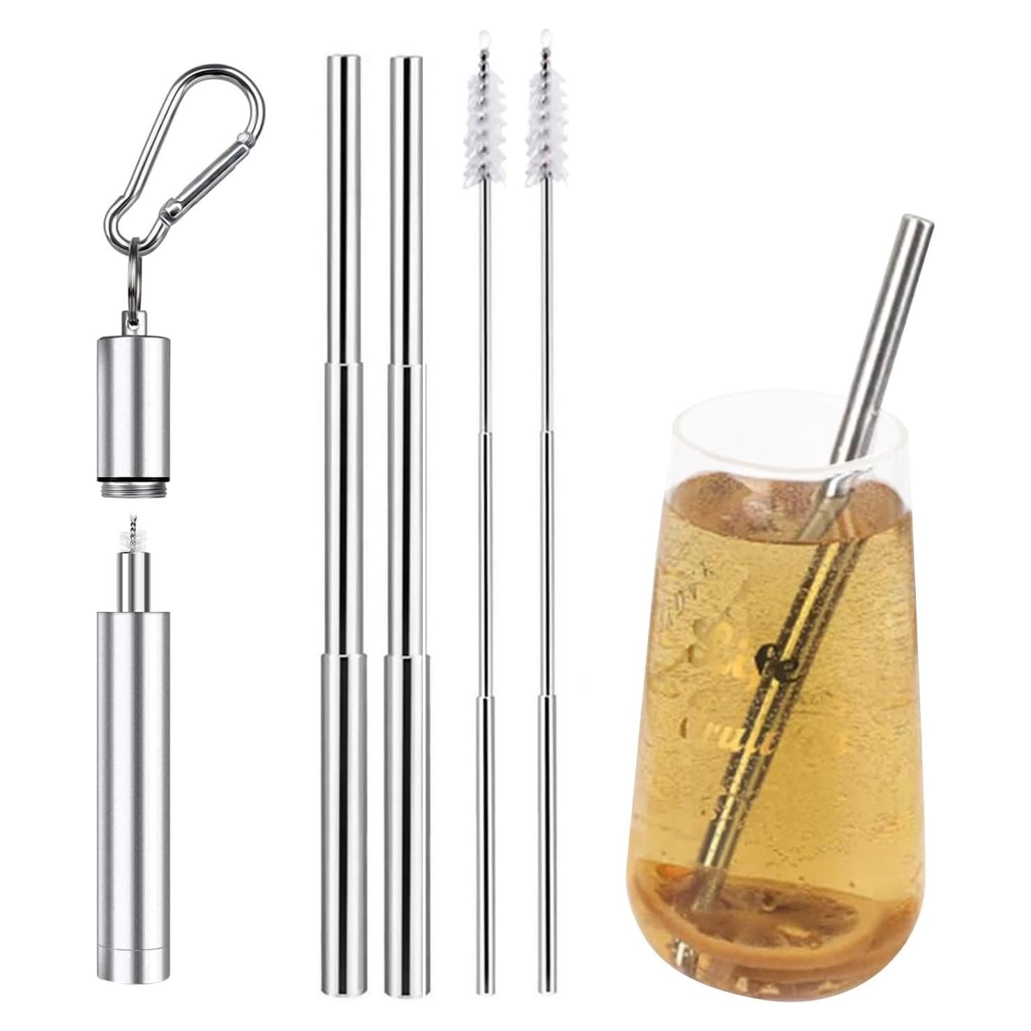 Popotes Reutilizables de Acero Inoxidable DingZan - 2 Piezas Plegables