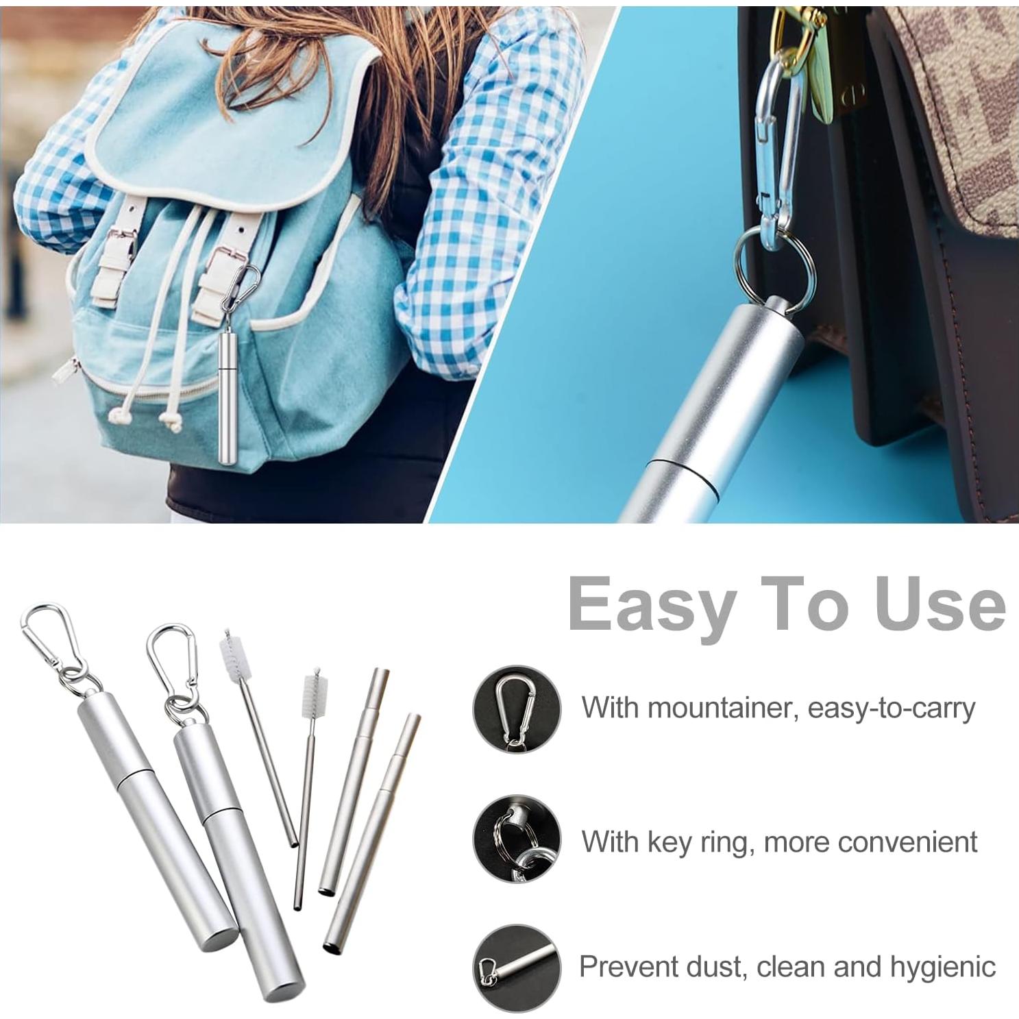 Popotes Reutilizables de Acero Inoxidable DingZan - 2 Piezas Plegables