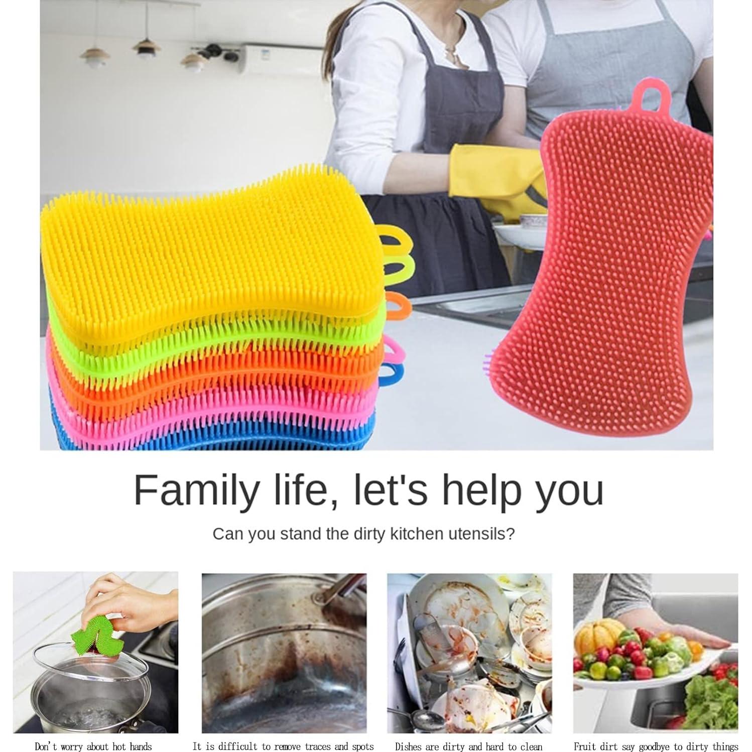 Esponjas de Silicona Reutilizables Qaeoity - Paquete de 6 Multicolor