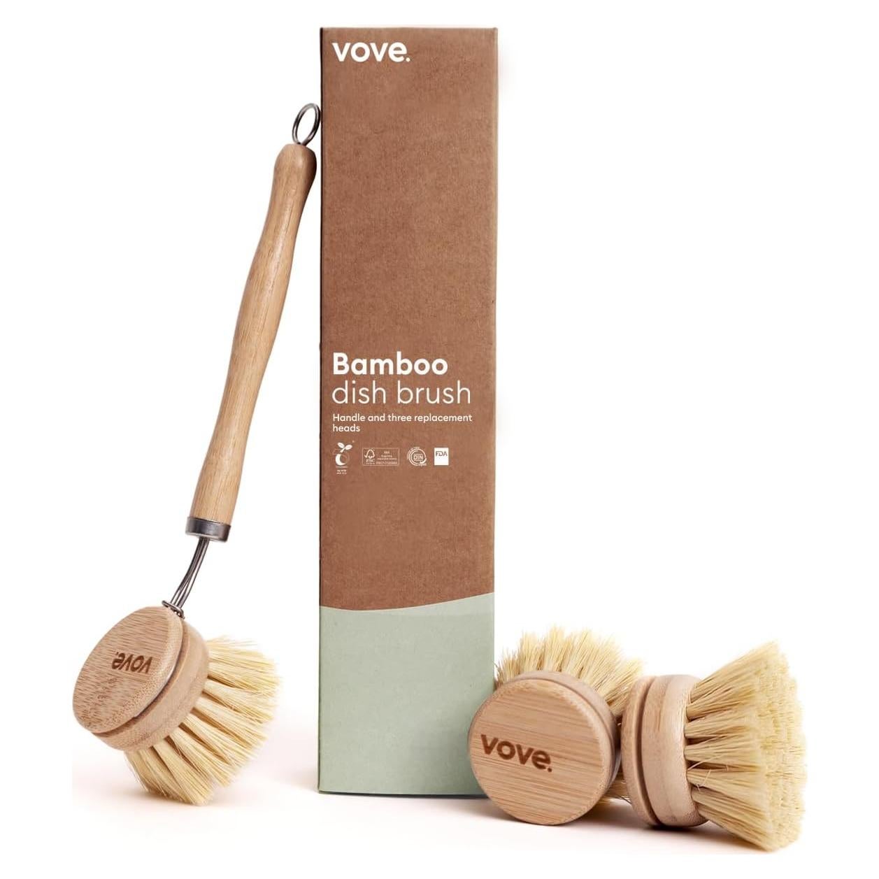Cepillo de Platos de Bambú Vove con 3 Cabezas Reemplazo Ecológico
