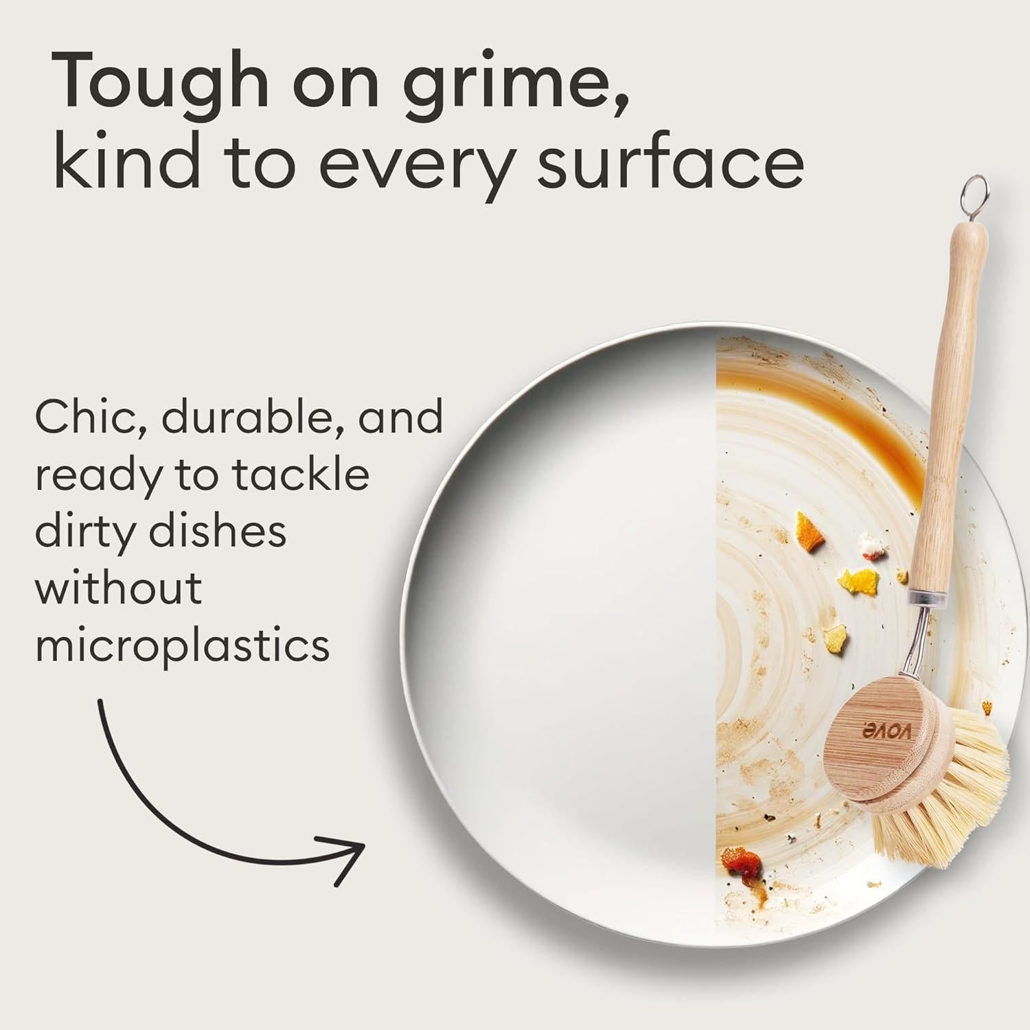 Cepillo de Platos de Bambú Vove con 3 Cabezas Reemplazo Ecológico