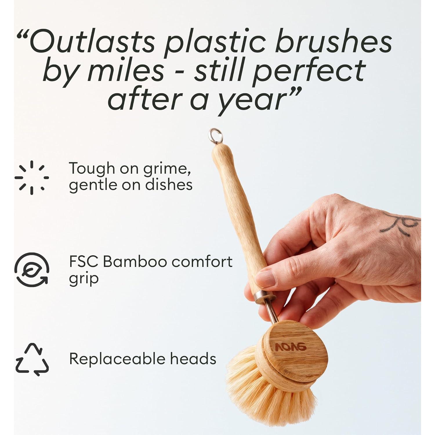 Cepillo de Platos de Bambú Vove con 3 Cabezas Reemplazo Ecológico