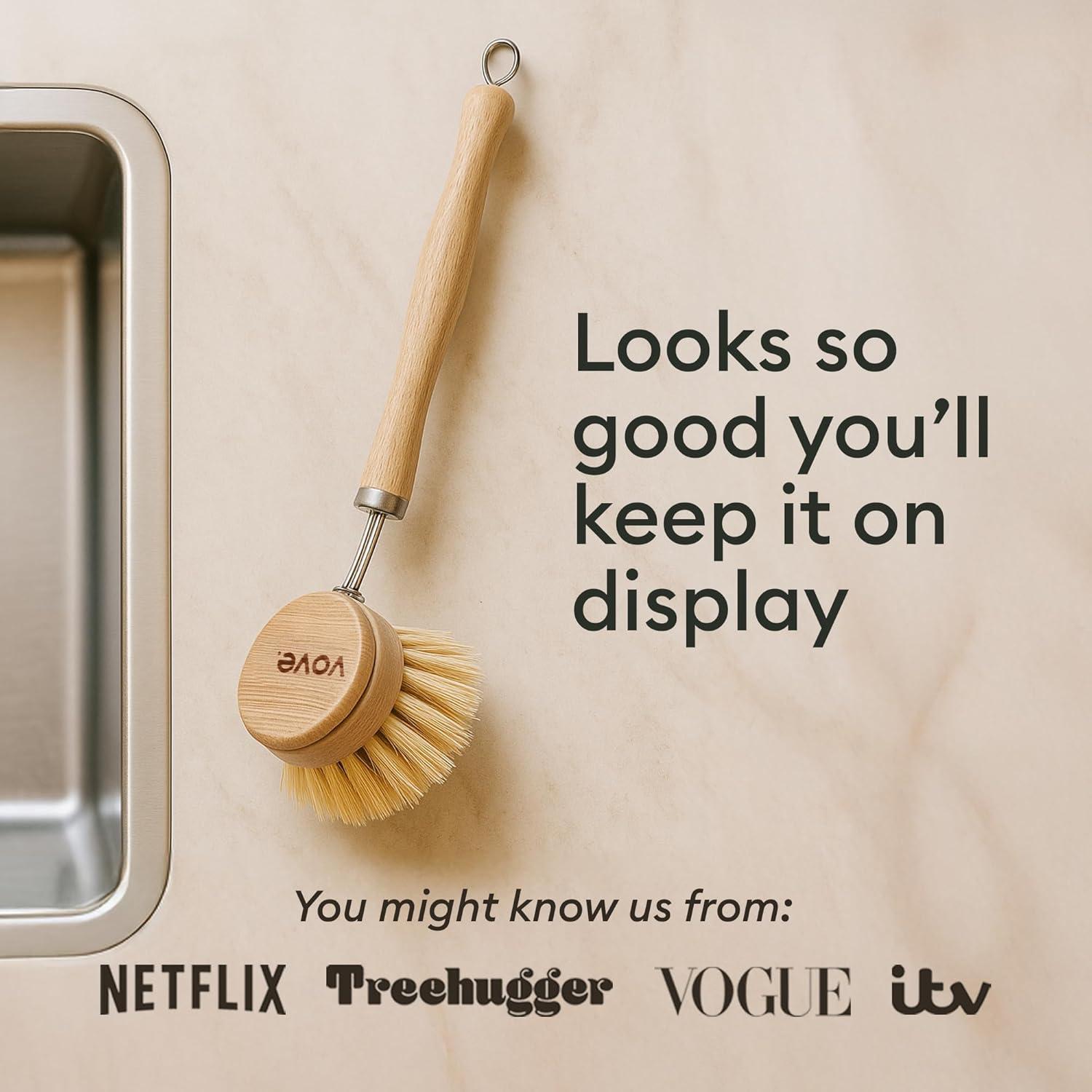 Cepillo de Platos de Bambú Vove con 3 Cabezas Reemplazo Ecológico