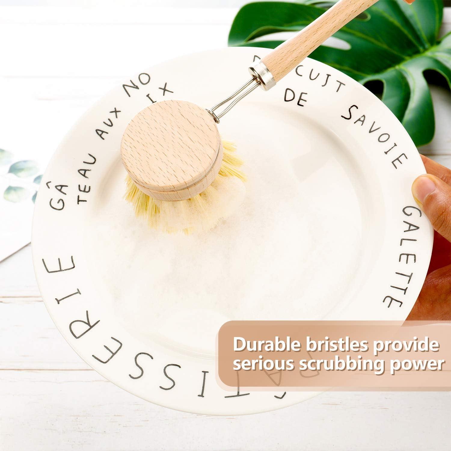 Cepillo de Platos Boao Natural con Mango de Madera y 2 Repuestos