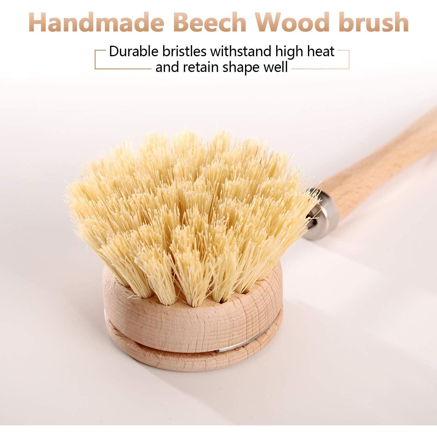 Cepillo de Platos Boao Natural con Mango de Madera y 2 Repuestos