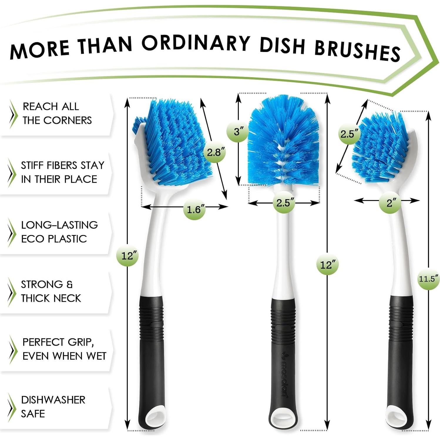 Kit de Cepillos de Limpieza MOSOLAN para Botellas y Platos - 3 Piezas