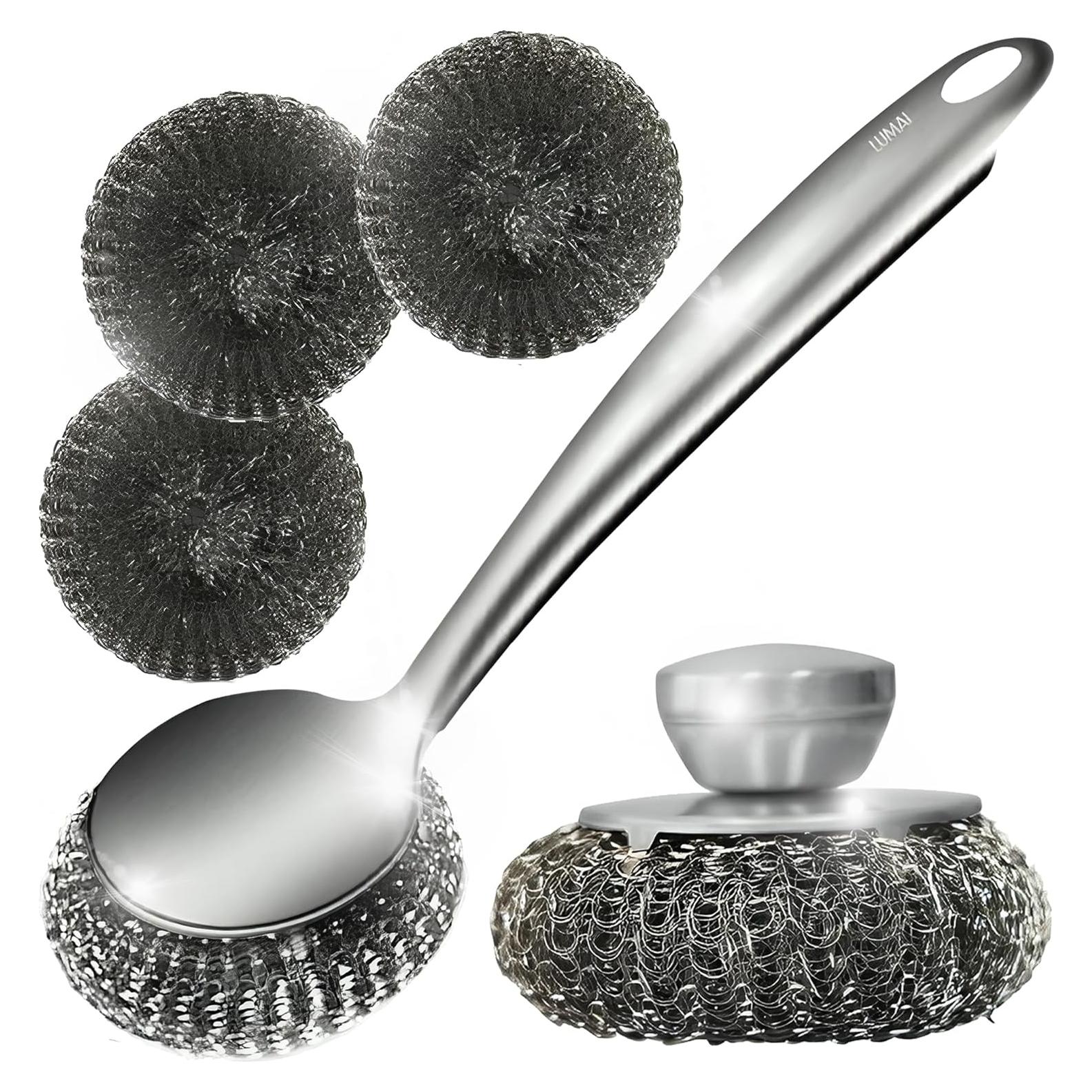 Juego de cepillos de fregado LUMAI con estropajos de acero 348g