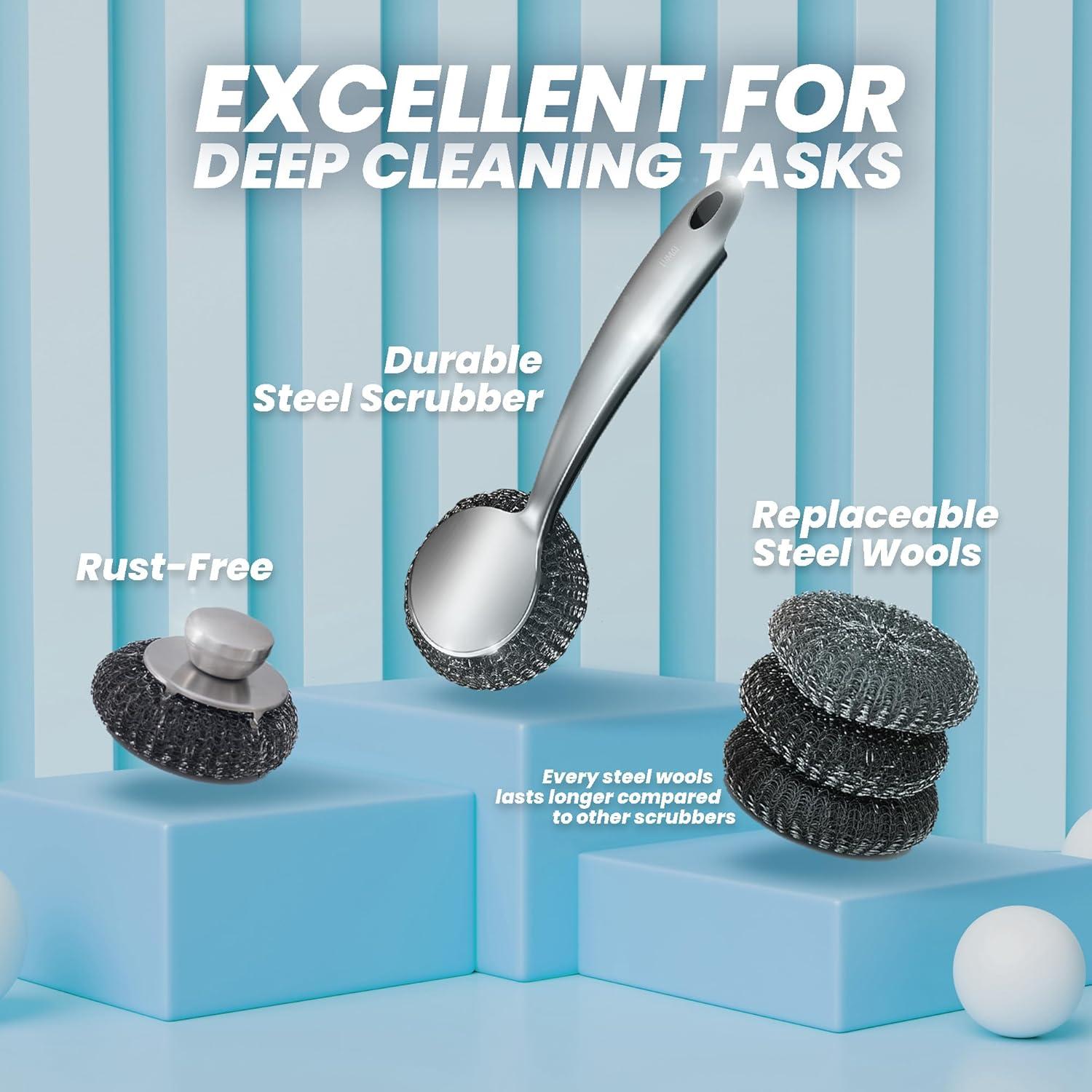 Juego de cepillos de fregado LUMAI con estropajos de acero 348g