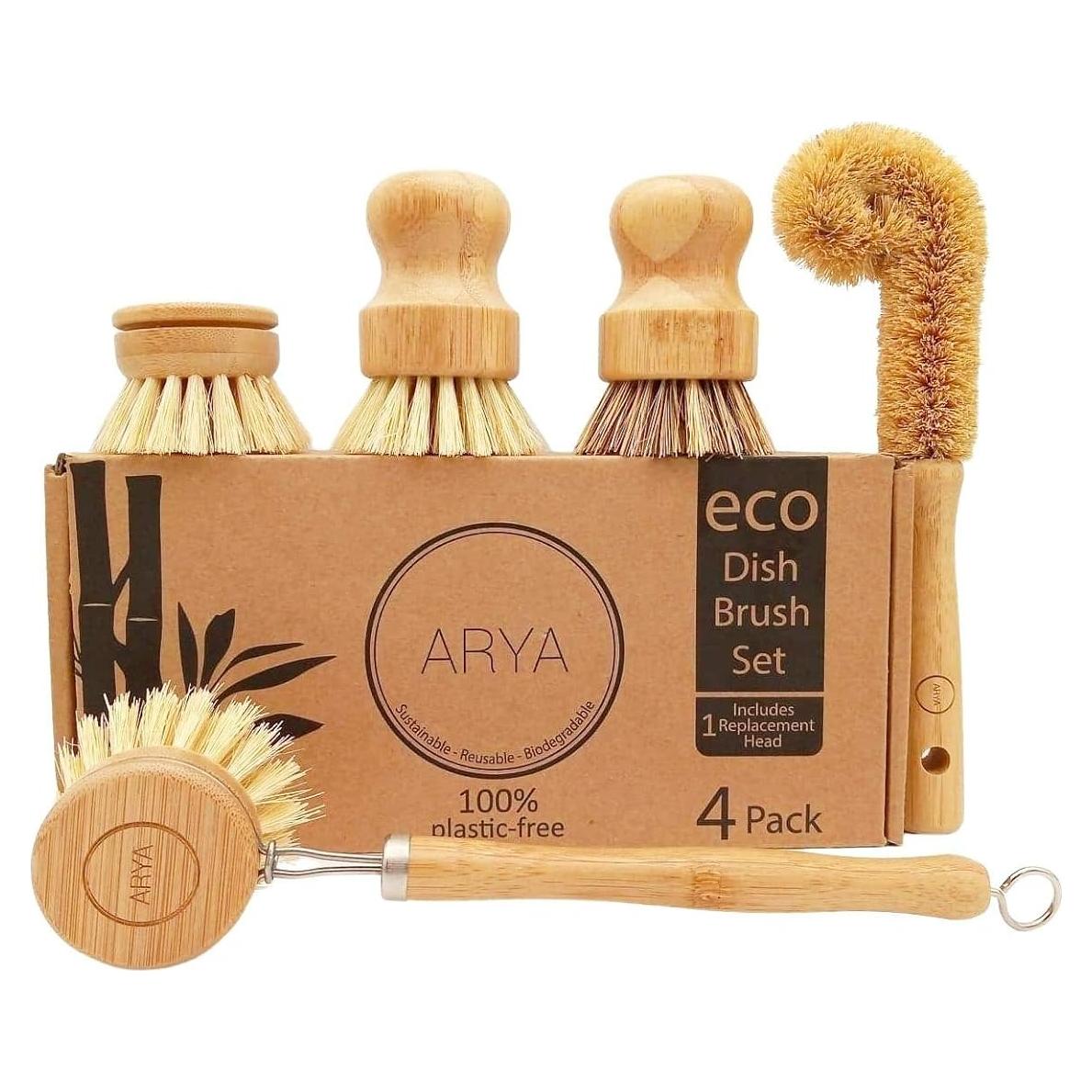 Juego de Cepillos de Platos Ecológicos ARYA - 4 Piezas con Repuesto