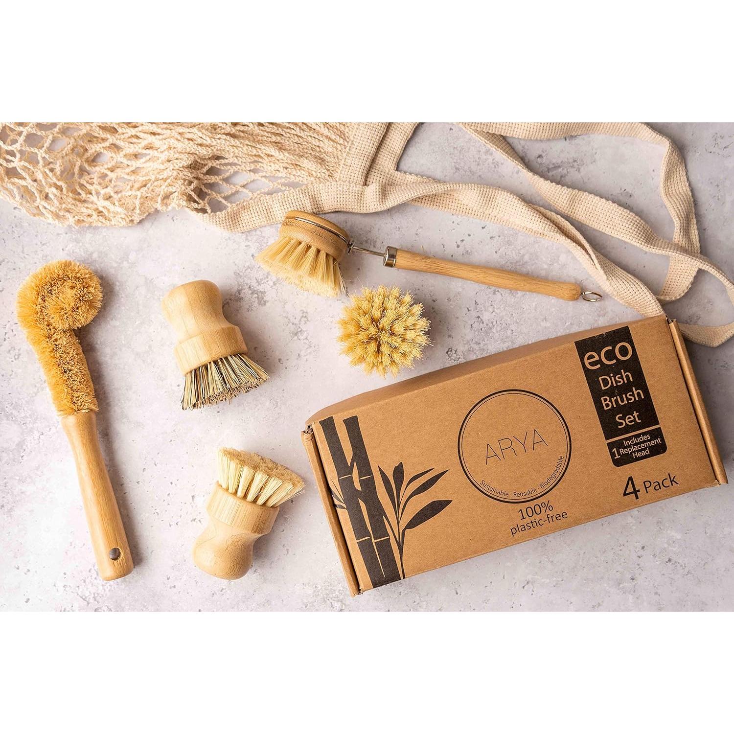 Juego de Cepillos de Platos Ecológicos ARYA - 4 Piezas con Repuesto