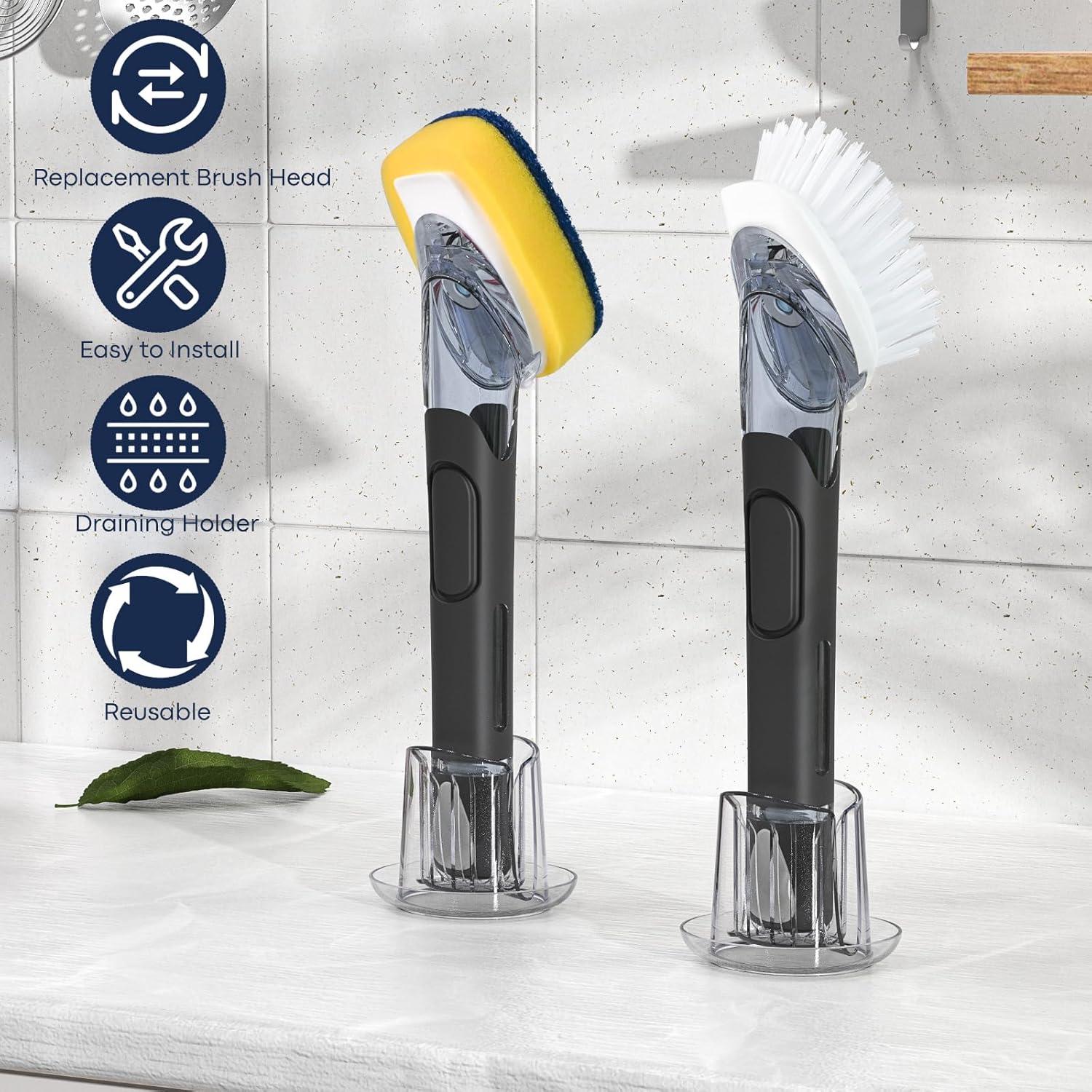 Juego de Cepillo para Platos RIMAY con Dispensador de Jabón y 2 Recambios