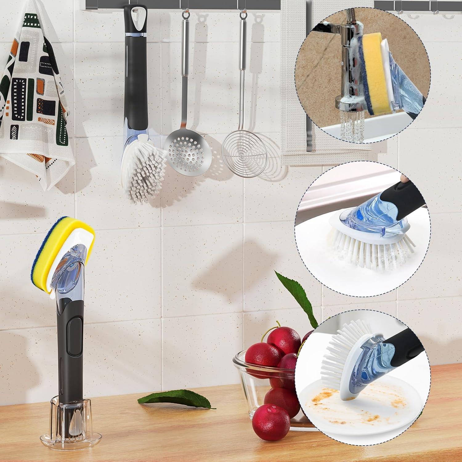 Juego de Cepillo para Platos RIMAY con Dispensador de Jabón y 2 Recambios