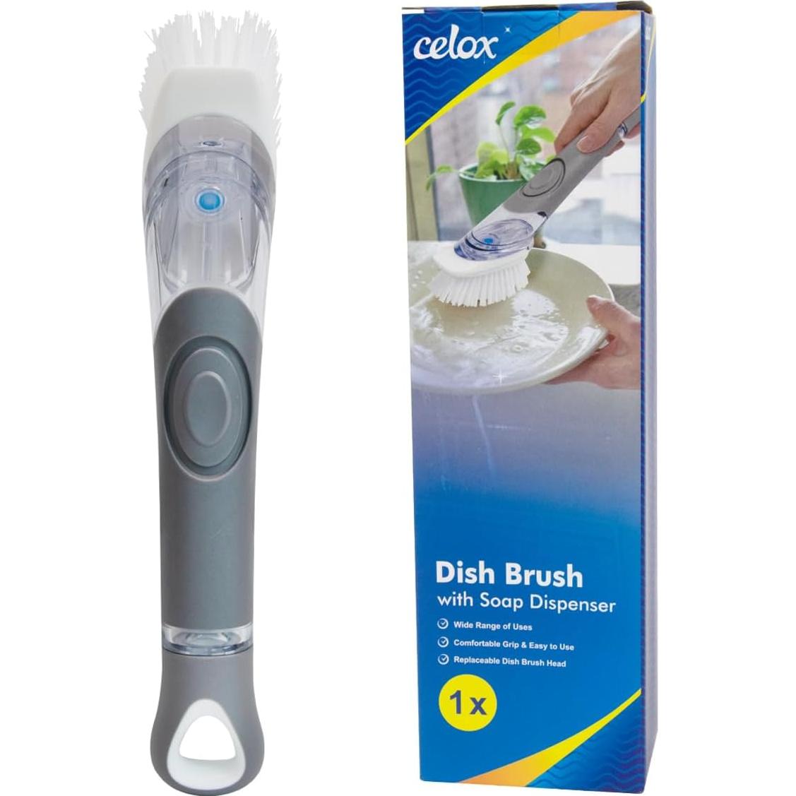 Cepillo de Platos CELOX con Dispensador de Jabón - Gris