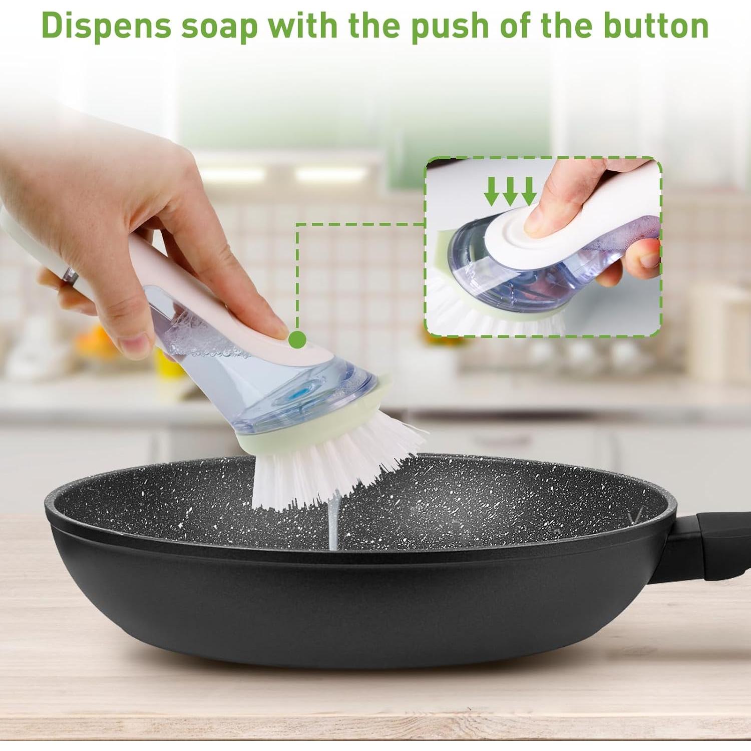 Cepillo de Platos Pamrack con Dispensador de Jabón y 4 Recambios