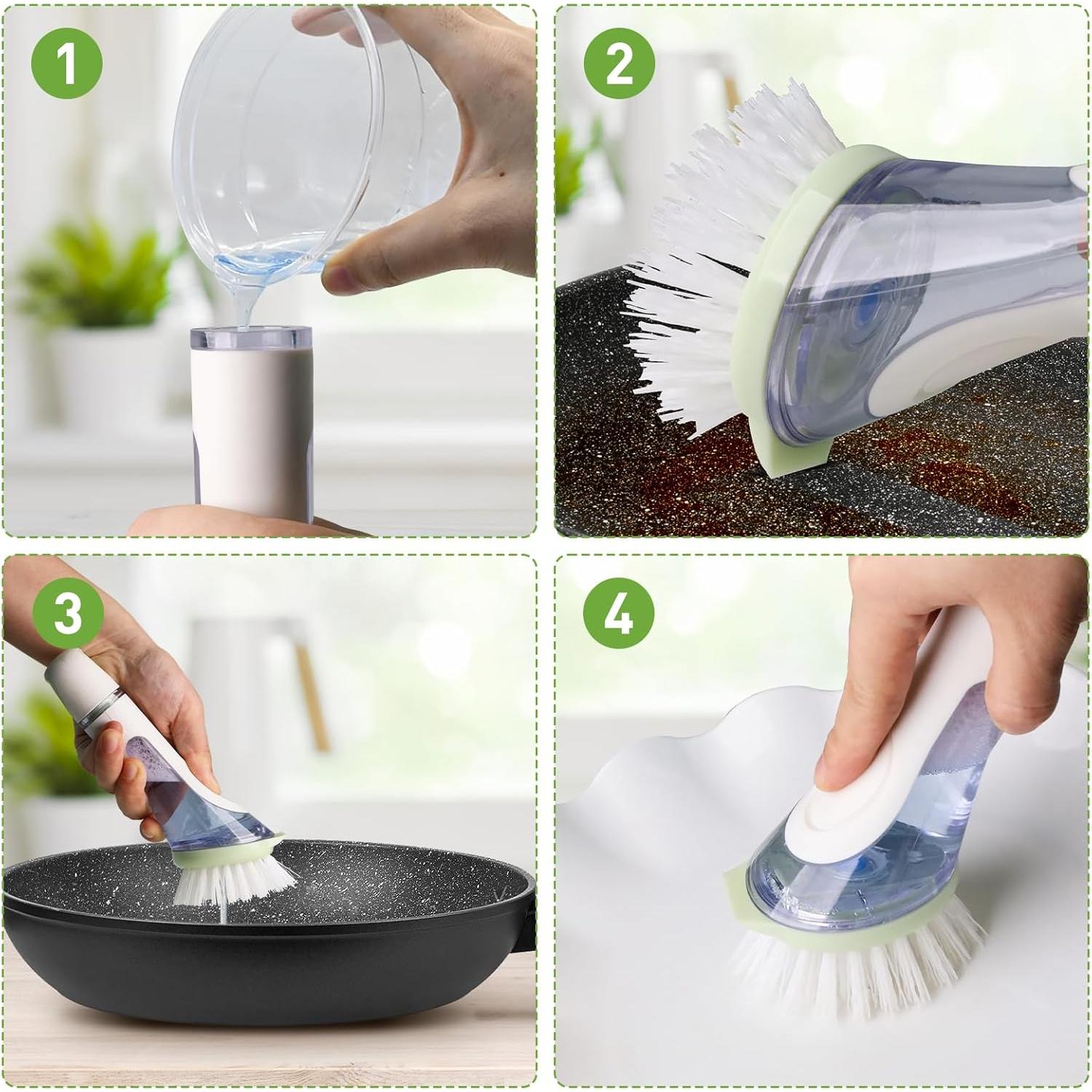 Cepillo de Platos Pamrack con Dispensador de Jabón y 4 Recambios