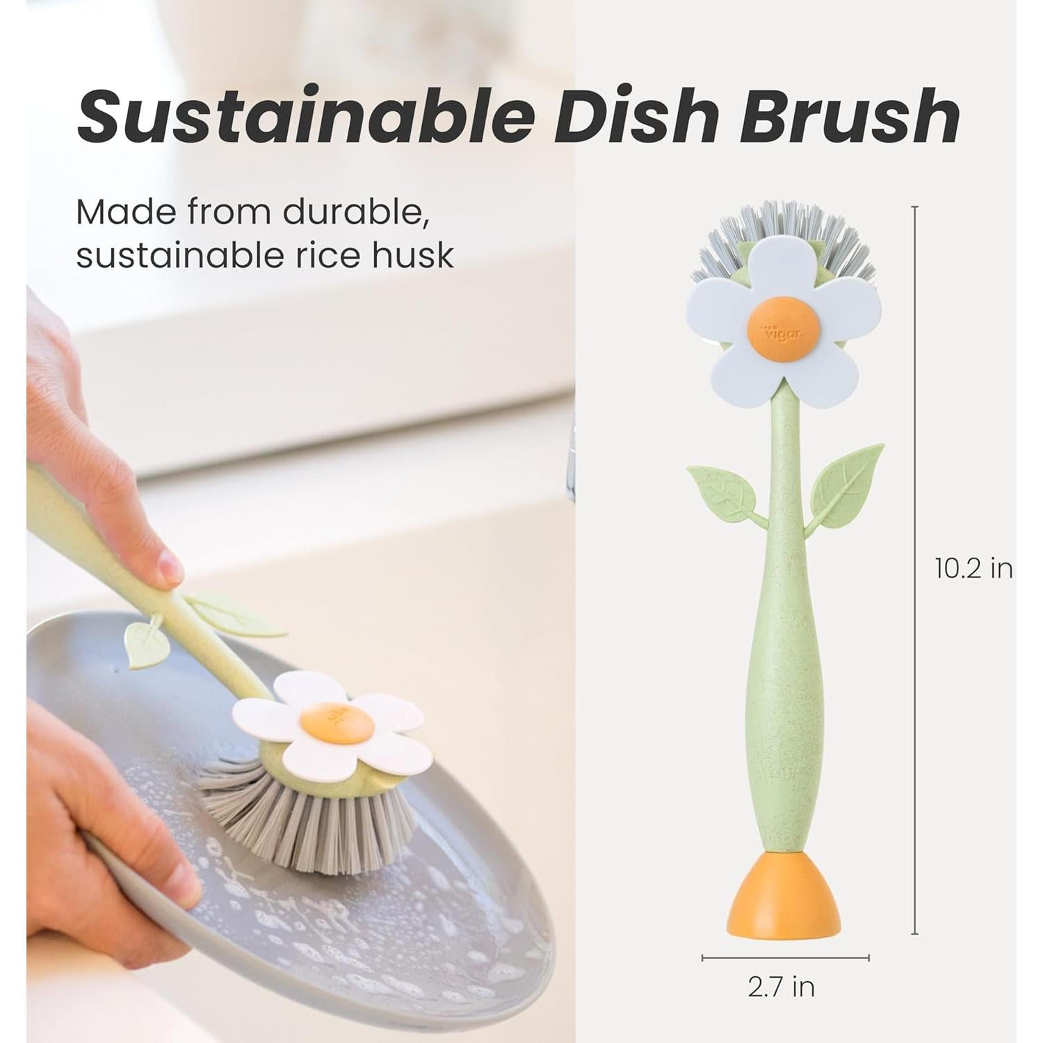 Cepillo de Platos Vigar Florganic con Soporte y Mango Ergonomico