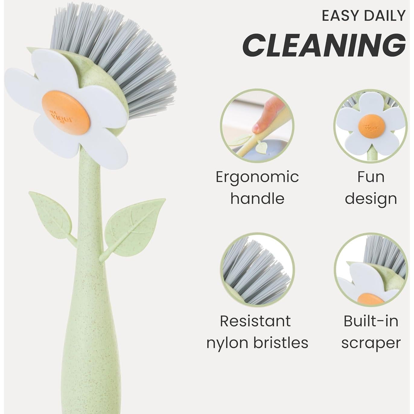 Cepillo de Platos Vigar Florganic con Soporte y Mango Ergonomico