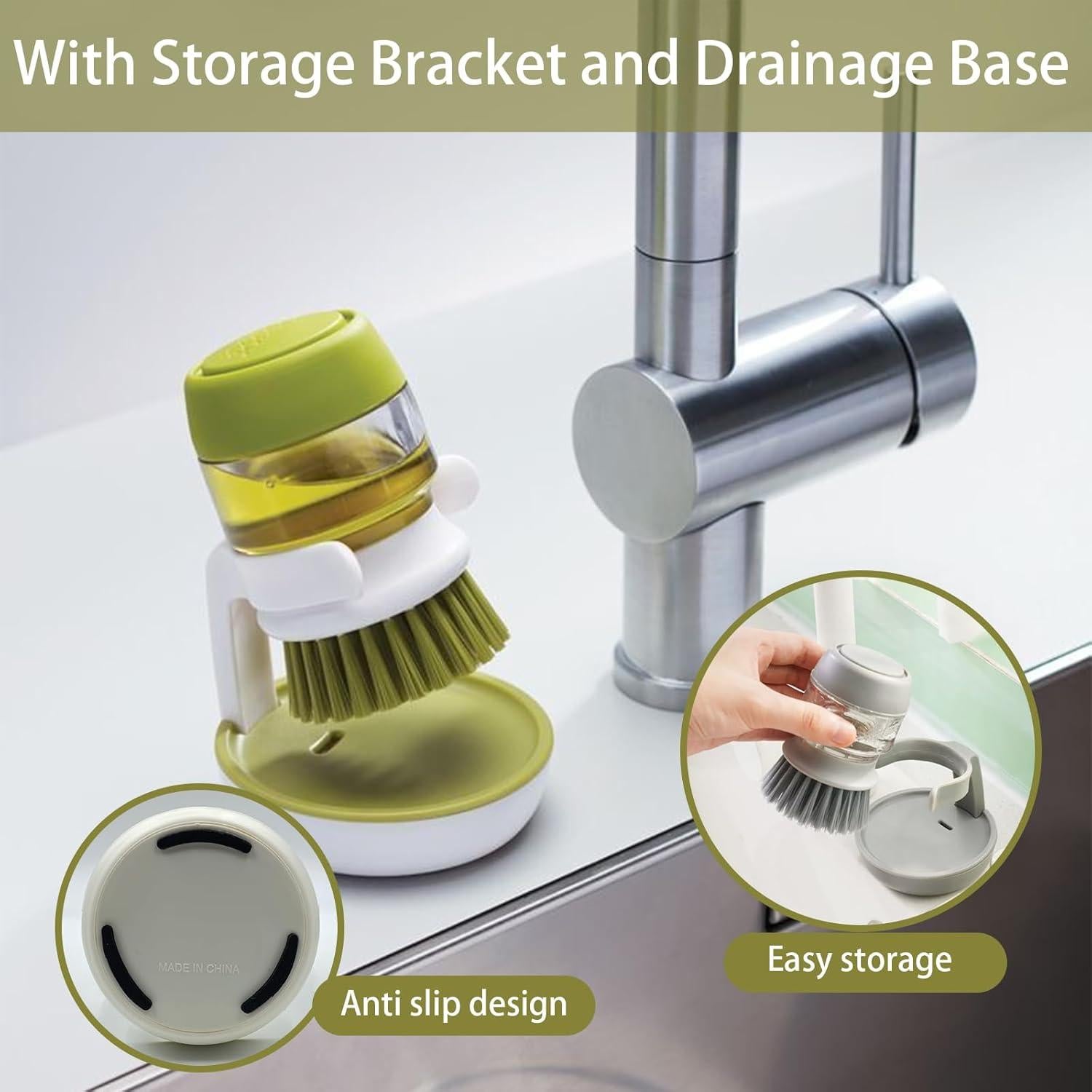 Dispensador de Jabón UGWKivd con Cepillo y Soporte - Gris