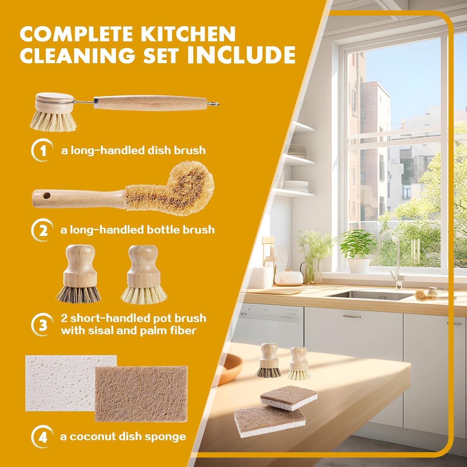 Juego de cepillos de limpieza DEBETOOL 6 piezas de bambú