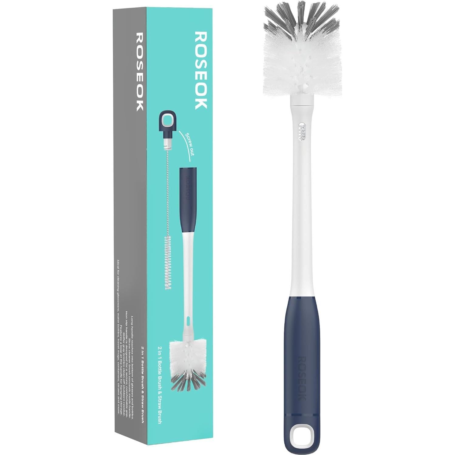 Cepillo de Botella 2 en 1 ROSEOK con Mango Largo y Cepillo para Pajitas