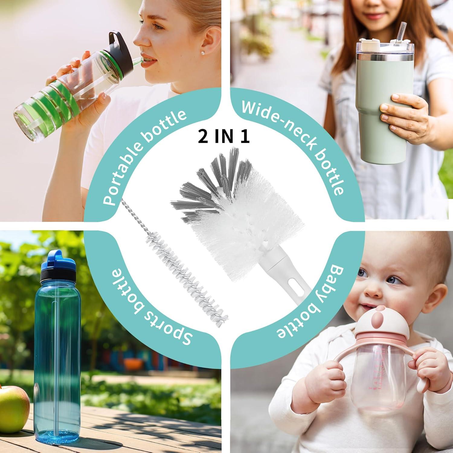 Cepillo de Botella 2 en 1 ROSEOK con Mango Largo y Cepillo para Pajitas