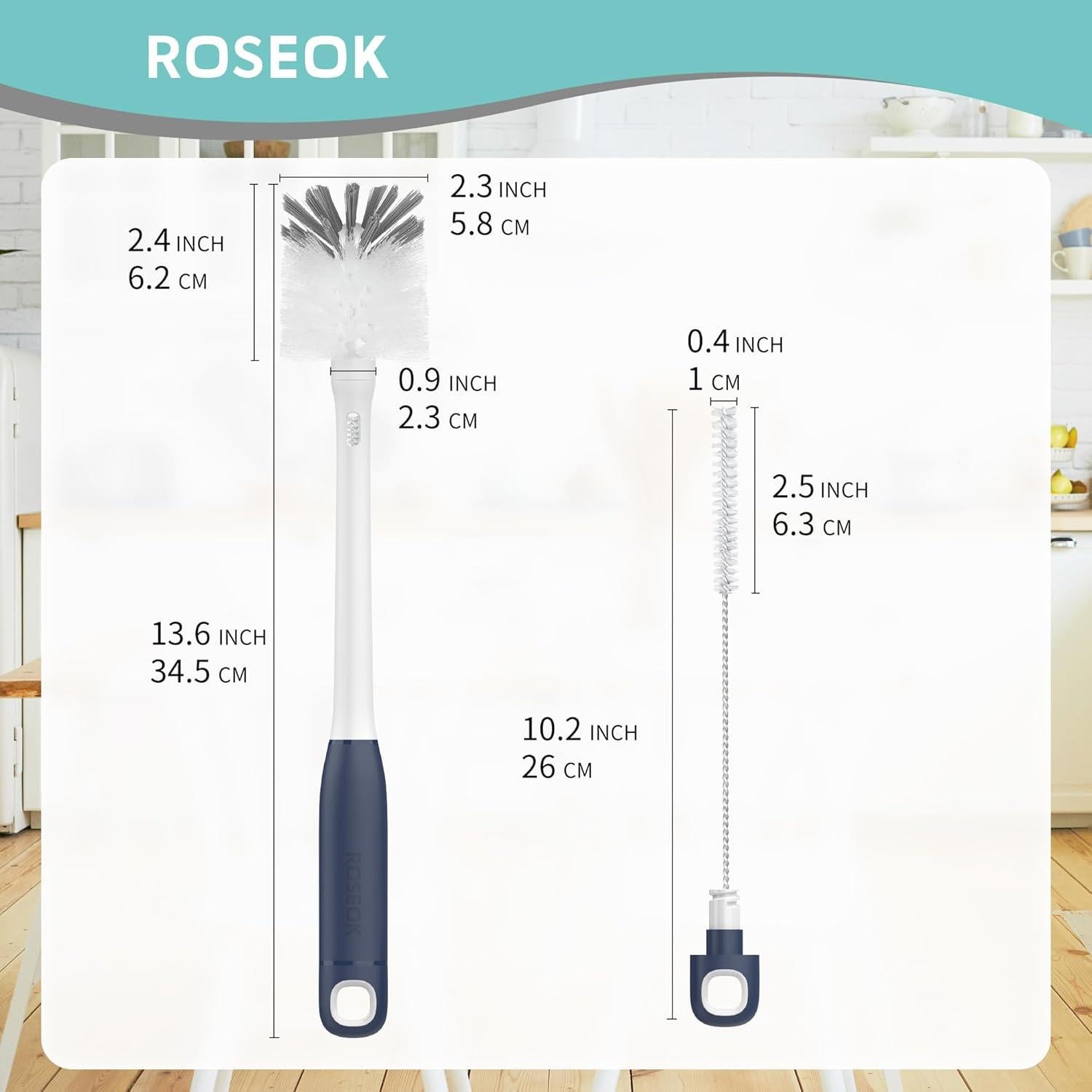 Cepillo de Botella 2 en 1 ROSEOK con Mango Largo y Cepillo para Pajitas