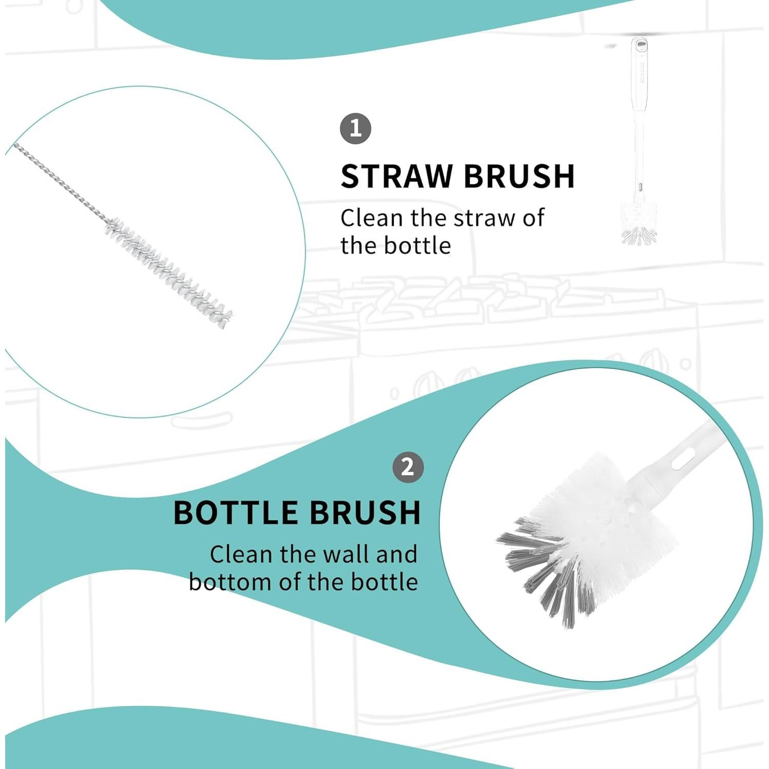 Cepillo de Botella 2 en 1 ROSEOK con Mango Largo y Cepillo para Pajitas