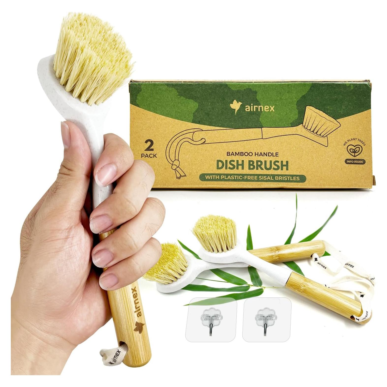 Juego de 2 cepillos de fregado AIRNEX de bambú y sisal