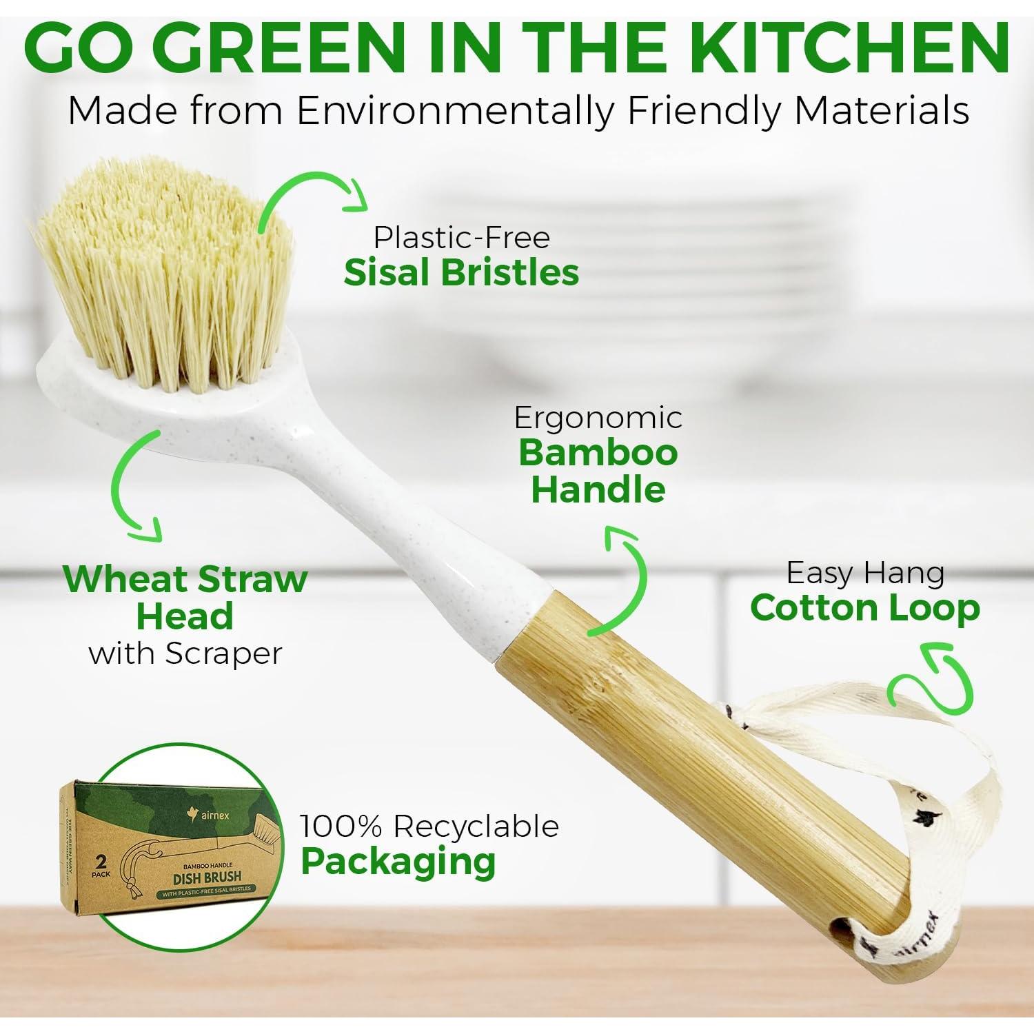Juego de 2 cepillos de fregado AIRNEX de bambú y sisal