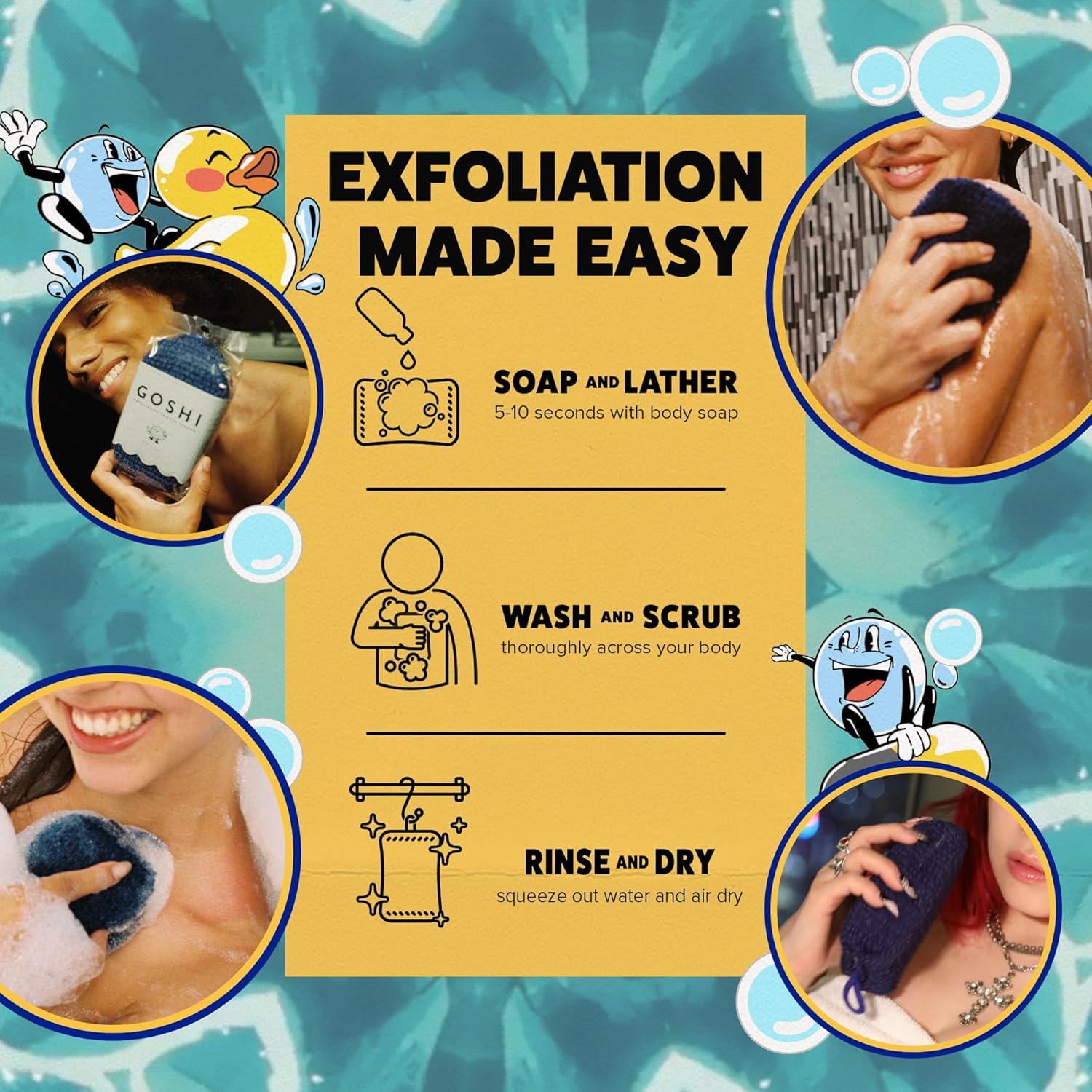 Esponja de Ducha Exfoliante GOSHI Azul Índigo - Hecha en Japón