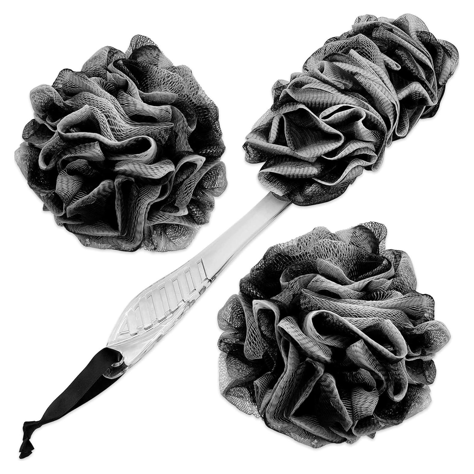 Esponja de Ducha Loofah con Mango Largo y 2 Esponjas Exfoliantes