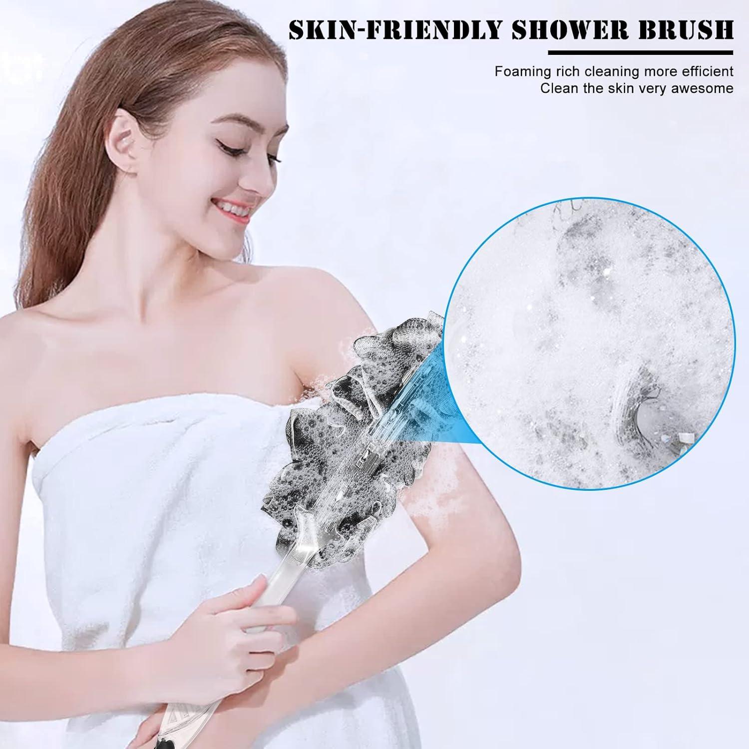 Esponja de Ducha Loofah con Mango Largo y 2 Esponjas Exfoliantes