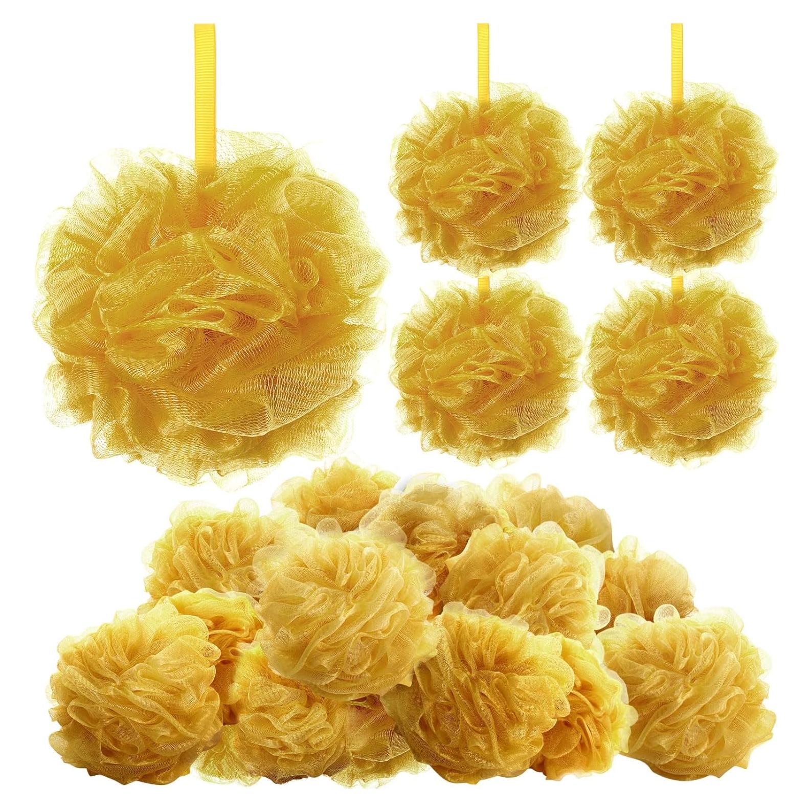 12 Esponjas de Ducha Exfoliantes FuWeave Doradas 50g