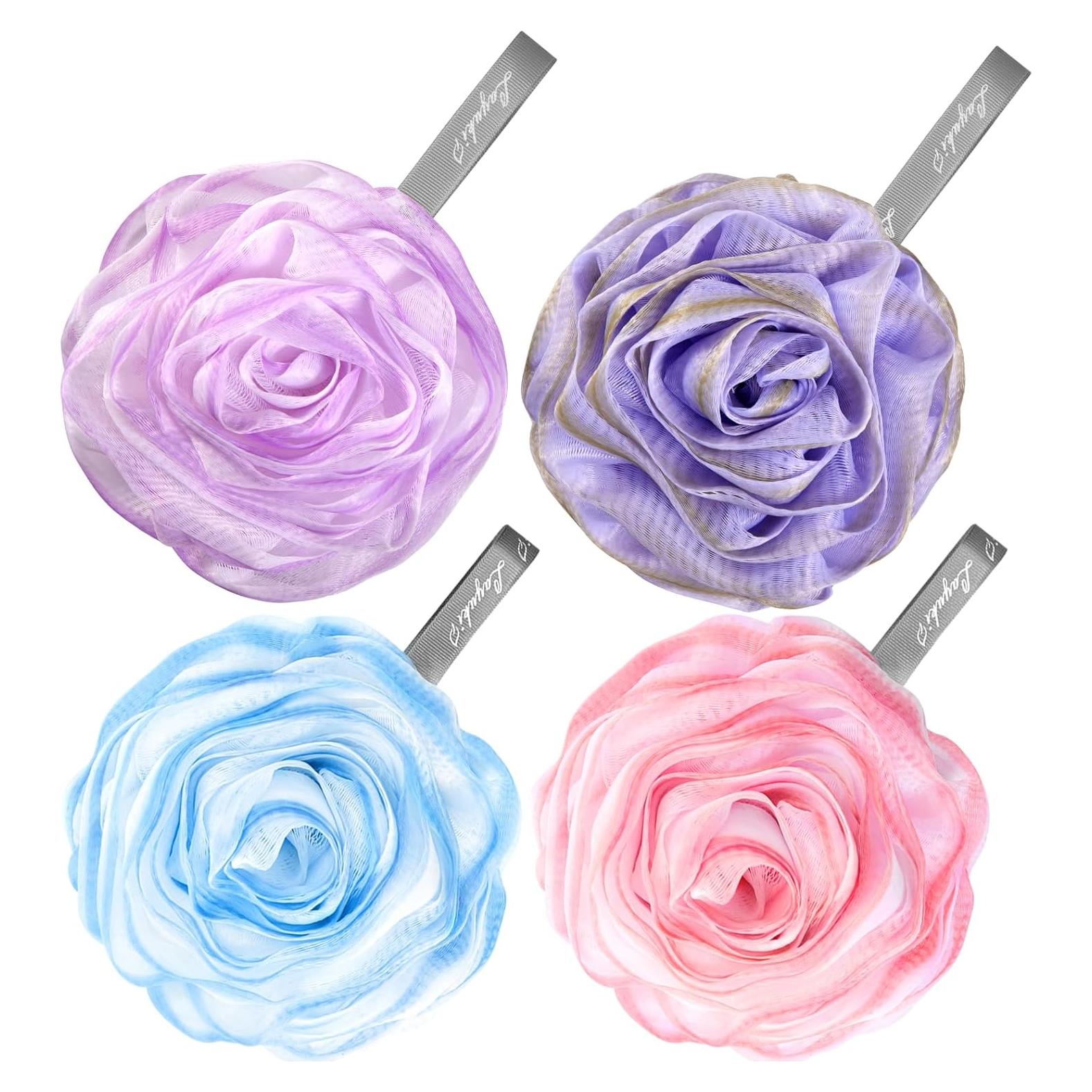 Esponjas de Baño Exfoliantes LAYUKI - Juego de 4 Piezas Rosa